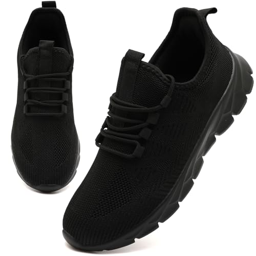 SDYJQS Walking Sneakers for Women Tennis Non Slip Running Athletic Gym Shoes Comfortable Slip on Lightweight Workout Fashion Sneakers Black Size 8.5