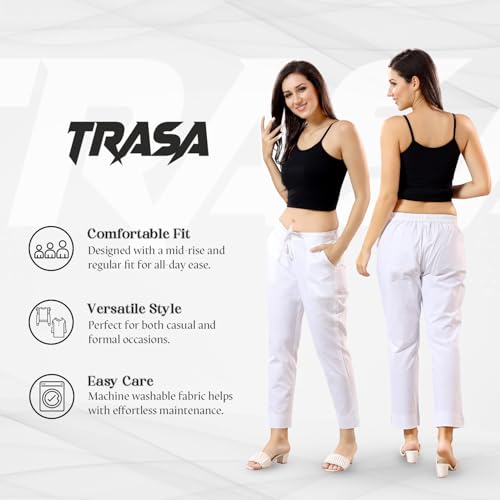 Image of TRASA Ultra Soft Cotton Regular and Plus 8 Colour Cotton Pants for Womens and Girls - Available Sizes : M,L,XL,2XL,3XL,4XL,5XL