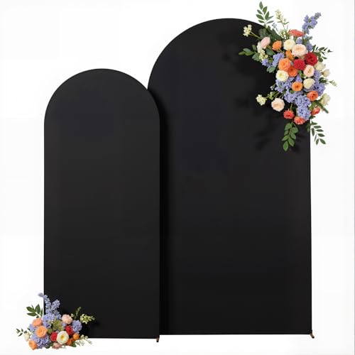 Image of Black Arch Backdrop Cover for Wedding, Set of 2 Stretchy Spandex Fitted Arch Stand Cover for Baby Shower, Birthday Party Decor, Chiara Backdrop Cover with Double-Sided Design(7.2FT 6FT, Black)