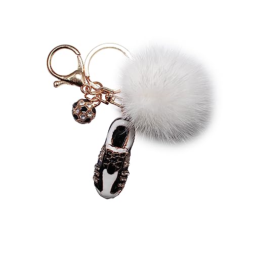 Surell Sparkly Soccer Cleats Keychain With Real Mink Fur Pom - Soccer Shoes Key Chain - Cute Sporty Keychain For Girls And Boys - Plush Pom Pom Key Chains - White #TOP3