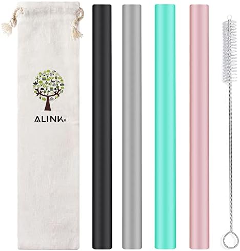 ALINK Reusable Silicone Boba Straws, Extra Large Bubble Tea Smoot...