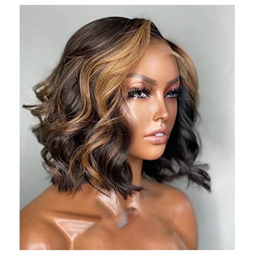 LUVME HAIR Glueless Short Body Wave Lace Front Wigs Human Hair with Blonde Highlight Pre Plucked 5x5 HD Lace Closure Wigs 12Inch Side Part Frontal Bob Wig Human Hair For Women