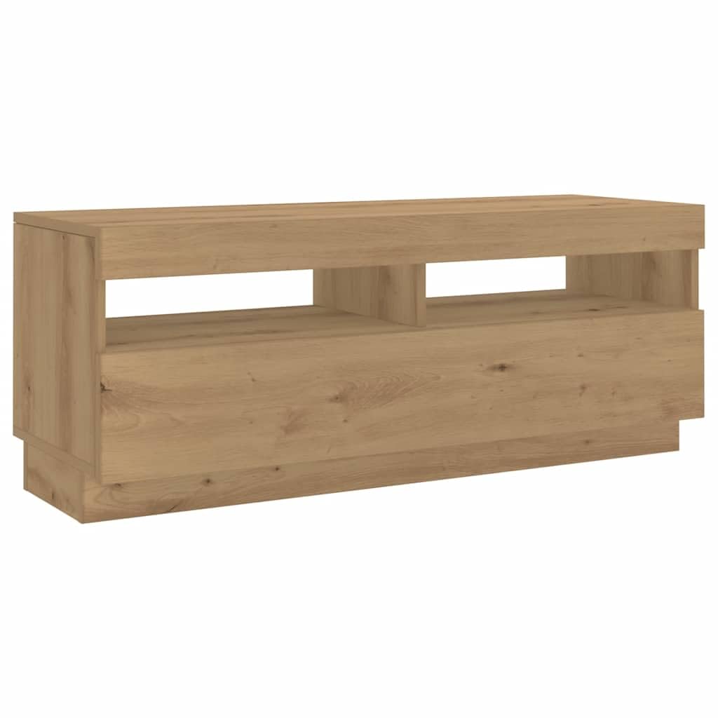 Mueble TV de 300 cm con Luz LED, Mueble TV Salón Aparador, Mesa TV Madera con Estantes - Roble Artisan - 300x35x40 cm