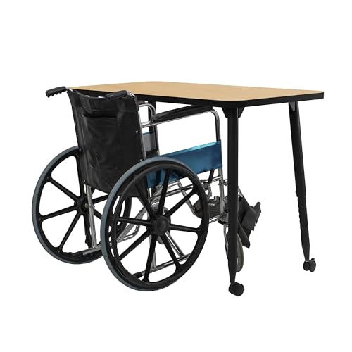 Image of Adapte Commercial Classroom Activity Table - 24 inch x 48 inch Rectangle, ADA Compliant Tapered Legs with Glides & Casters, Adjustable Height 22-34 inch Wheelchair Accessible, School & Office Furniture