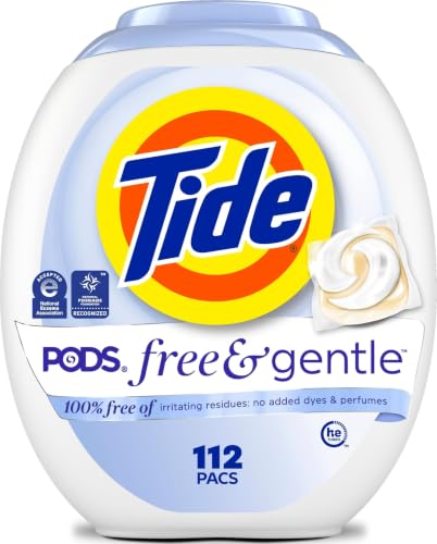 Image of Tide PODS Free & Gentle Laundry Detergent Soap Pacs, 112 Count, Tide PODS Laundry Detergent, Laundry Detergent Pacs, Laundry PODS Detergent