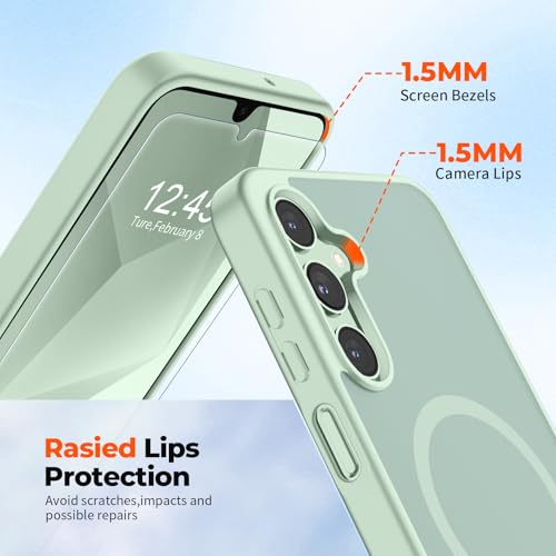 Image of SUPFINE Magnetic for Samsung Galaxy A16 5G Case with Screen Protector, (Built-in Magnets) (Military Grade Drop Protection) Slim Translucent Shockproof Phone Case,Light Green
