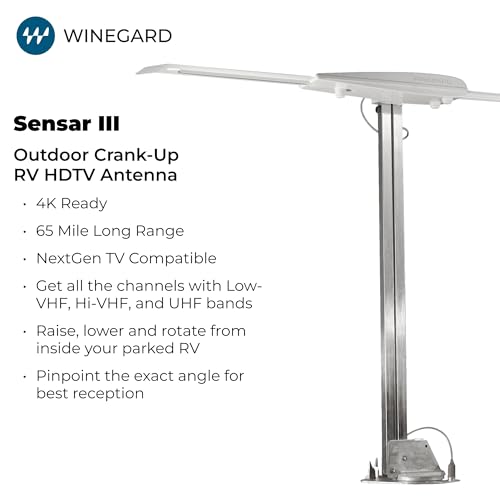 Winegard RV-3095 Sensar III Batwing Amplified RV TV Antenna (VHF/UHF, Digital, 4K Ready, 55 Mile Range), Light Gray