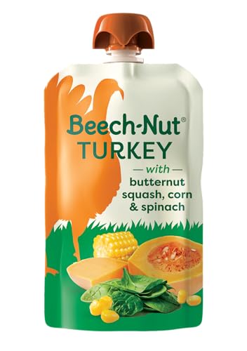 Beech-Nut Turkey Stage 2 Baby Food, Turkey Butternut Squash Corn & Spinach, Puree Meat Baby Food Pouch, 3.5 oz Pouch (12 Pack)