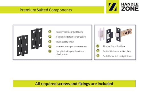 Hunta Handlezone® 5 Sets Zena Internal Door Handles On Rose Lever Latch Packs With Ball Bearing Hinges - Black Matt - 4