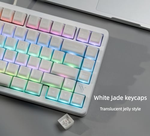 Image of dagaladoo White keycaps PBT,Jade Key caps,Translucent Keyboard keycaps Cute,SA Profile keycap Set Compatible with 60% /65% /75% /96% /100% US Layout Cherry MX Switches Mechanical Keyboard