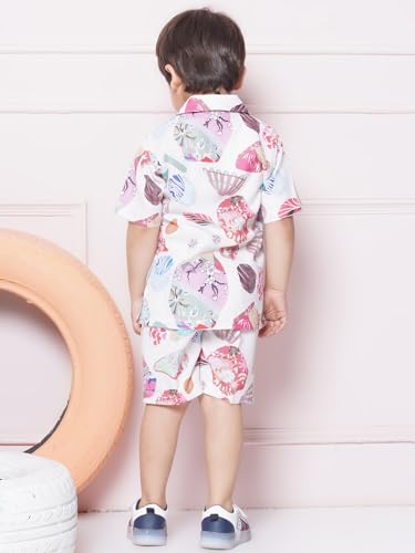 Image of AJ DEZINES Kids Cotton Shirt Shorts Half Sleeves Floral Printed CO-ORDS Set for Boys