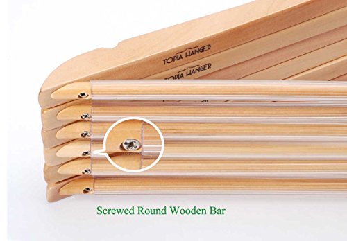 TOPIA HANGER Extra Strong Cherry Wooden Suit Hangers, Solid Wood Coat Hangers, Glossy Finish with Extra Thick Chrome Hooks & Anti-Slip Bar, 16-Pack CT01M - Thumbnail 6