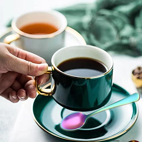 Image of Wesdxc56 Demitasse Espresso Spoons, Mini Coffee Spoon, 4 Inches Stainless Steel Small Spoons for Dessert, Set of 6（Rainbow)