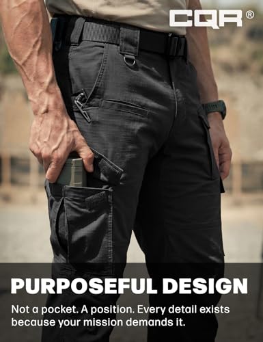 Image of CQR Men's Flex Ripstop Tactical Pants, Water Resistant Stretch Cargo Pants, Lightweight EDC Hiking Work Pants