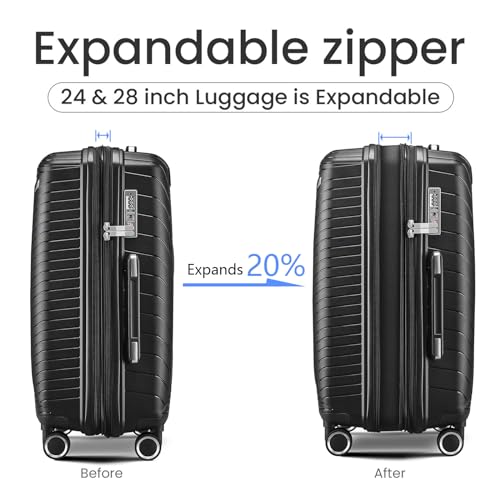 Luggage Sets 4 Piece Expandable (Only 24"&28") Lightweight Carry On Suitcase with 4 Double 360° Mute Spinner Wheels TSA Lock Durable Hard Shell Travel Luggage, Black (14/20/24/28 Inch)3