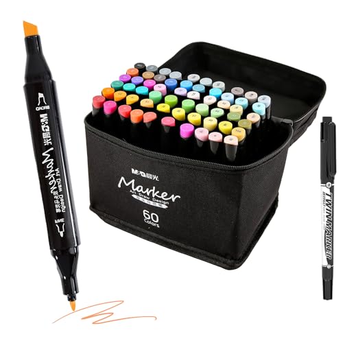 60 Double Tipped Art Marker Set for Artist Adults Coloring Sketching Drawing Alcohol Based Ink Brush Chisel Dual Tips Drawing Sketching Painting Art Supplies, Gift for Artists Bonous 1 Paint Marker