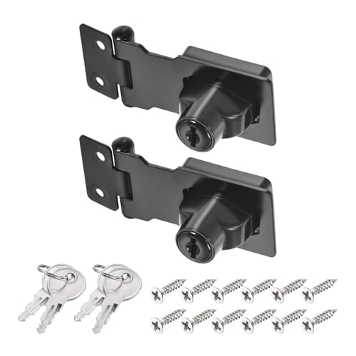 Image of PATIKIL Keyed Hasp Locks, 2 Pack 2.5 Inch Twist Knob Locking Hasp Zinc Alloy Safety Hasp Latches with Keys Keyed Alike for Cabinet Small Door, Black