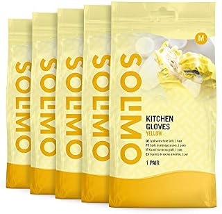 Amazon Brand - Solimo Kitchen Gloves Yellow, 5 pairs, Size: Medium