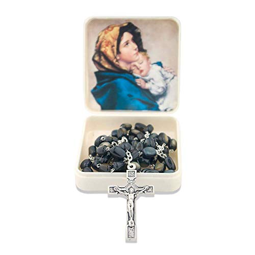 Vatican Imports Catholic Rosary with Natural Stone Beads (Grey)