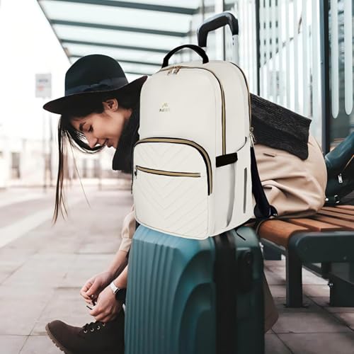 MATEIN Travel Laptop Backpack, Anti Theft Quilted Slim Backpacks for Women with Detachable Keychain Hook, Teacher Doctor Nurse Carry on Bags Purse Fits 15.6 Inch Notebook, White by MATEIN - Image 8