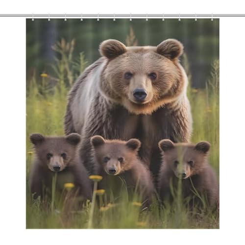 Rideau de douche ours en tissu lavable imperméable 168x183 cm - 7