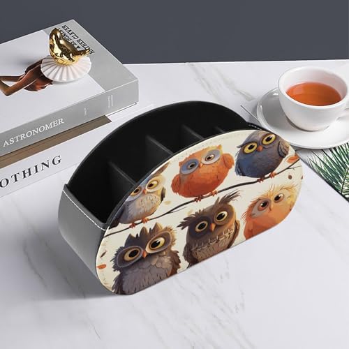 Organiseur de télécommande en cuir à 5 compartiments hiboux pour bureau