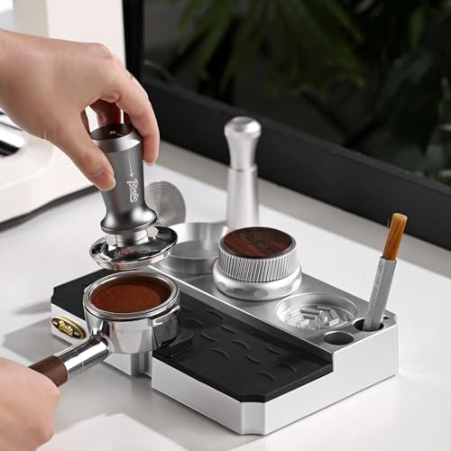 Espresso Tamping Station with Removable Silicone Coffee Tamper Mat for 58mm, 53mm & 51mm Portafilters - Ideal Coffee Machine Accessory for Home & Commercial Use, Non-Slip Base (Silver) - Image 2