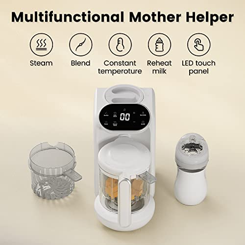 Baby Food Maker | Baby Food Processor Blender Mill Grinder Steamer | Purée Blender Maker For Babies | Ergonomic Touch Screen Control | Bottle Warmer Function | Free Baby Food Recipe Book #TOP1