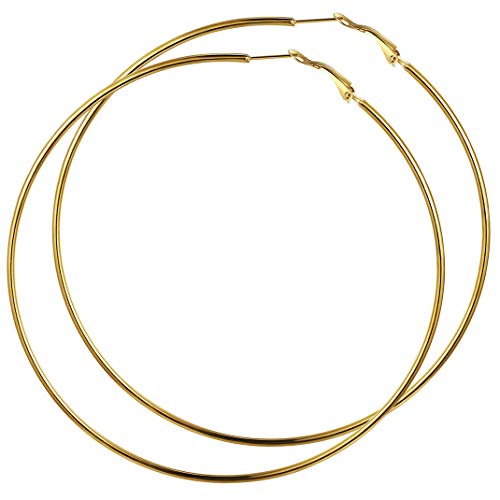 GoldChic Aro Pendiente Dorado mujer Grandes 100 mm diametro Hoop Earrings for women girls Stainless steel gold plated anti alergia