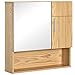 kleankin Armario de Baño con Espejo Mueble Colgante de Aseo con 2 Puertas y 2 Estantes Ajustables Interiores 54x15,2x55,3 cm Natural