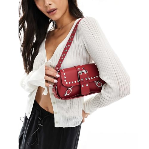 Image of Women's Y2K Purse Shoulder Bag Top Handle Handbag Small Punk Hobo Clutch Purses Bags Trendy Trendy Leather Buckle Punk Purses