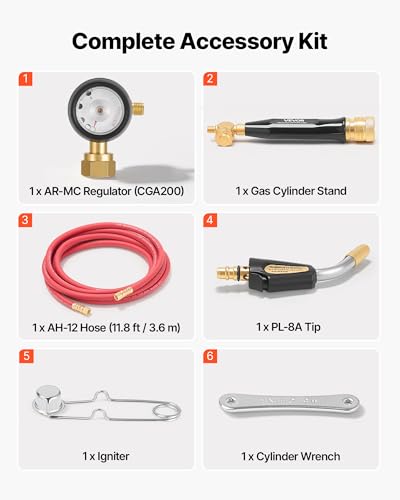 Image of VEVOR Air Acetylene Torch Kit, Acetylene Gas Welding Tool with 11.8FT Rubber Hose, PL-8A Self-Lighting Welding Tip & CGA200 Regulator, Swirl Frame Brazing Torch Kit for Home Industrial Metalworking