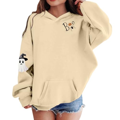 Hoodies for Teen Girls Halloween Cute Ghost Graphic Hooded Sweatshirts Oversized Preppy Pullover Spooky Season Tops