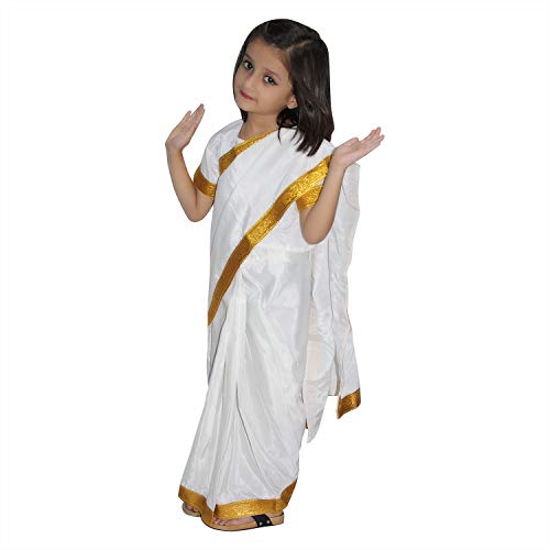 Image of Kaku Fancy Dresses Girl's Polyester Indian State Folk Dance Saree Costume (White, Multicolor, 3-4 Years)
