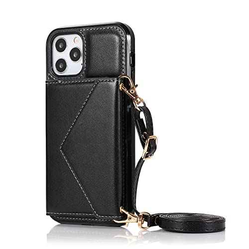 Coque en cuir pour iPhone 11 Pro et 12 Pro Max avec porte-carte noir