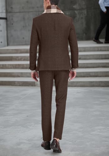 Retro Tweed Men's Suit Herringbone 2 Piece Slim Fit Double Breasted Suits Prom Wedding Tuxedo Jacket Blazers Pants for Men3