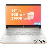 HP 14 Lightweight Business & Student Laptop | 14' HD Anti-Glare | Intel 4-core Celeron N4120 | 8GB DDR4 256GB Storage (128GB eMMC + 128GB SD Card) | Type-C Long-Lasting Battery Win11 w/DLCA Accessory