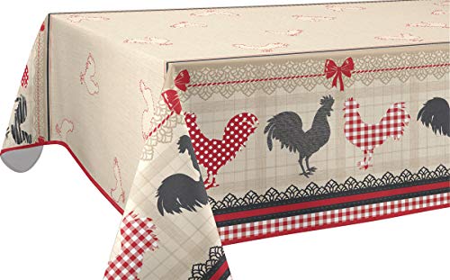 Le linge de Jules Nappe Anti-Taches Coq - Taille : Rectangle 150x240 cm, Rouge