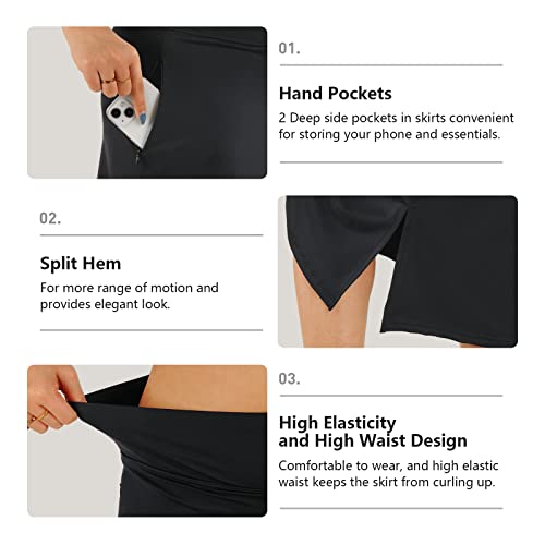 Czrlhyt Skorts For Women Athletic Skirts Modest Knee Length Skirts Midi Skirt Black M #TOP2