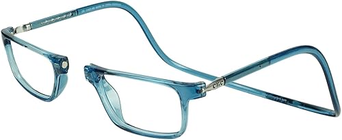 Clic Gafas de lectura magnéticas, lectores de computadora, lente reemplazable, patillas ajustables, ejecutivas, (azul mezclilla, aumento de 1.75)