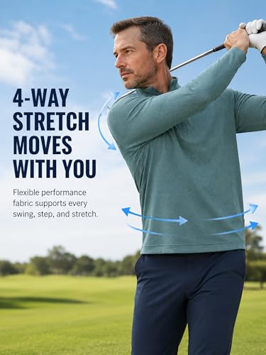 Image of Golf Quarter Zip Pullover for Men Mock Neck 1 /4 Zip Lightweight Athletic UPF 50+ Men's Long Sleeve Golf Sweatshirt