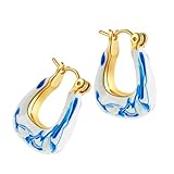 Fabriqué à la main en porcelaine bleue, fabriqué en céramique de haute qualité, finition lisse et résistante aux allergies, peut être porté plus longtemps que les bijoux d'oreille traditionnels en métal