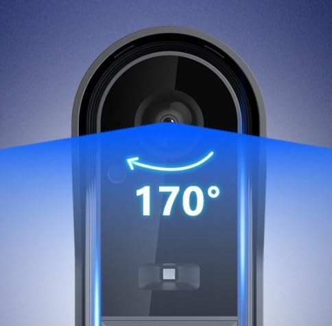 Diagram anu ngagambarkeun sudut lega 170 derajat view of the X8 Smart Video Doorbell camera.
