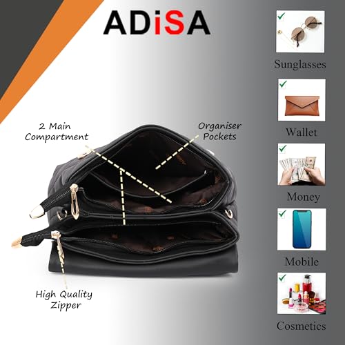 Image of ADISA Women's Girls Quilted Cross Body Sling Bag with Height Adjustable Belt (SL5169)