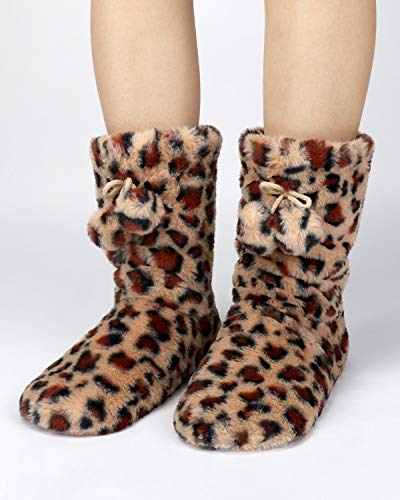 Dicuird Slipper Socks With Grippers For Women,Winter Cozy&Comfy Boot Slippers For Women(Leopard, 8-10) #TOP6