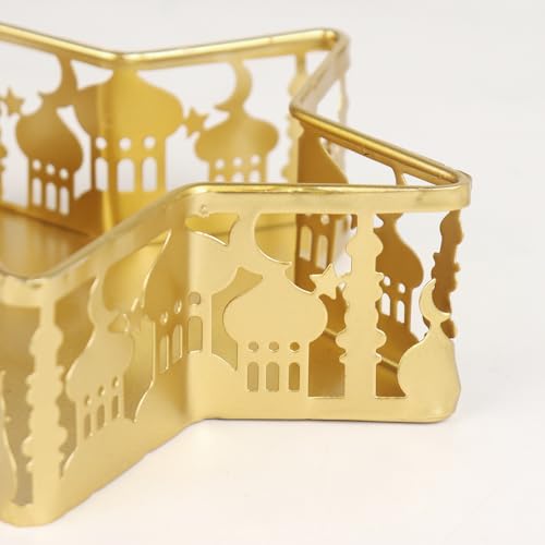 Paxrmuky Ramadan Dekoration Tablett, Eid al Fitr Platte, sternförmige mondförmige Eisen Dekoration Tablett, Burg ausgehöhlt Feature