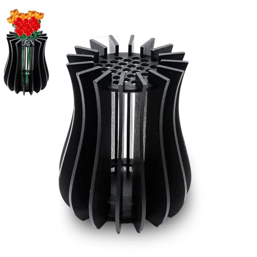 Wooden Vase Kit for Lego Roses/Cherry/Blossom/Sunflower, Cool Flower Vase for Lego Bouquet, for Lego Botanical Collection, Stylish Home Vase Table Decoration for Adults, Black
