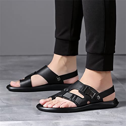 Casual Men Shoes Slip-On Genuine Cow Leather Soft Non-Slip Beach Sandals Slippers Flats Flip Flop Walking Shoes(38)3
