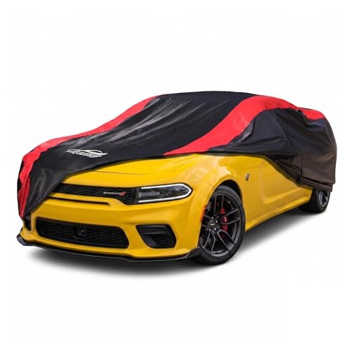 Image of Car Cover Custom Fit for Dodge Charger 2006-2023 SXT RT Scat Pack Hellcat | Red Strip Design, Cotton Liner for Paint Protection, Sun Rain Snow UV Proof, Door Zipper, Windproof Buckle, Storage Bag