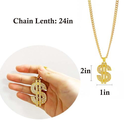 Bulk Pack Gold Chain with Dollar Sign Money Necklaces Fake Dollar Gold Plated Stainless Steel Jewelry Fashion Pendants for Men Women 80s 90s Hip Hop Accessory Halloween Christmas Party Dress Up2